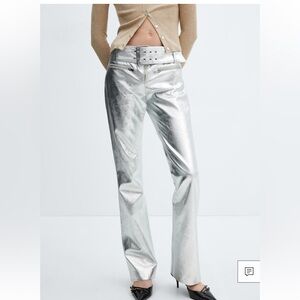 Mango Metallic Silver Pants